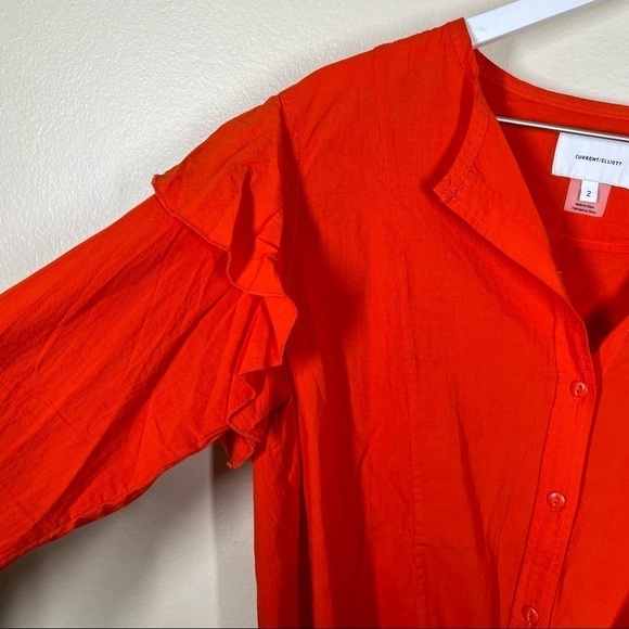 Current Elliot The Asley Button Up Ruffle Shirt Front Knot Size Medium Cotton - Picture 7 of 12